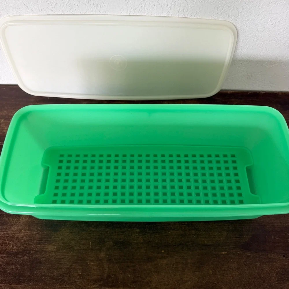 VTG Tupperware Celery Vegetable Keeper #782-8 3 Piece Set Green Jadeite Retro‎